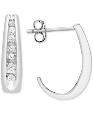 Macy's - Diamond Graduated J Hoop Earrings (1/5 ct. t.w.) in 10k Gold
