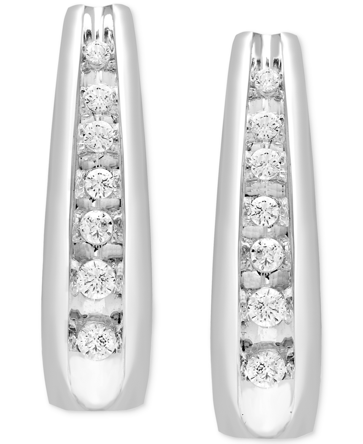 Macy's Diamond Graduated J Hoop Earrings (1/5 Ct. T.w.) In 10k White Or Yellow Gold In White Gold