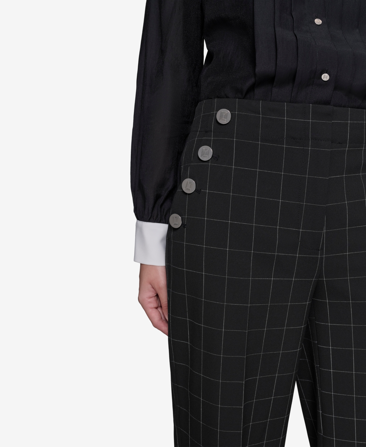 Karl Lagerfeld Paris Women's Sailor Windowpane Wide-Leg Pants -sft Wt