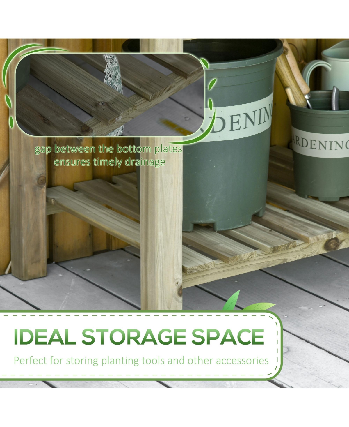 Streamdale Furniture Spacious Elevated 2-Tier Trough-Shaped Garden Bed with Storage Shelf