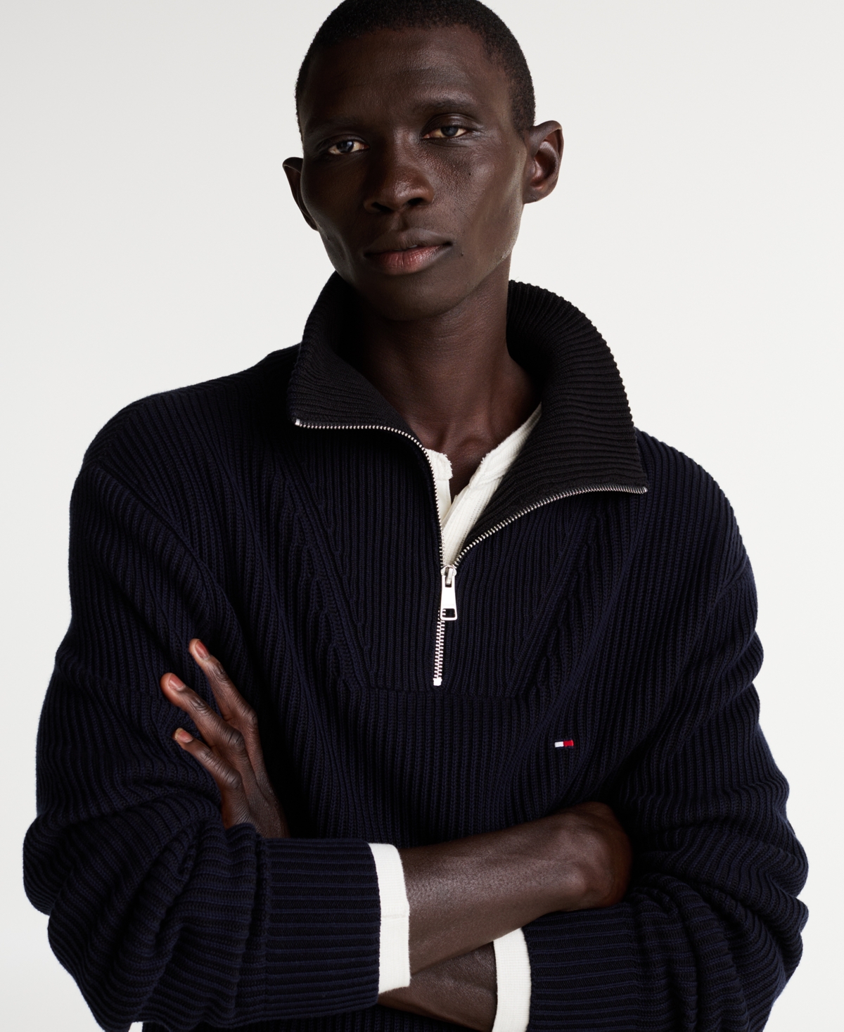 Men's Nautical Chunky Ribbed Quarter-Zip Sweater