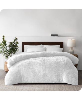 Shaggy Fleece Plush Front Crystal Velvet Back Duvet Cover, Queen