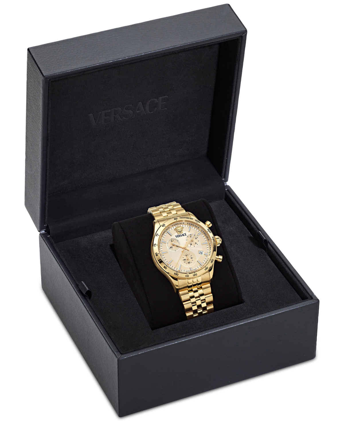 Versace Unisex Swiss Chronograph Hellenyium Gold Ion Plated Bracelet Watch 40mm In Gold