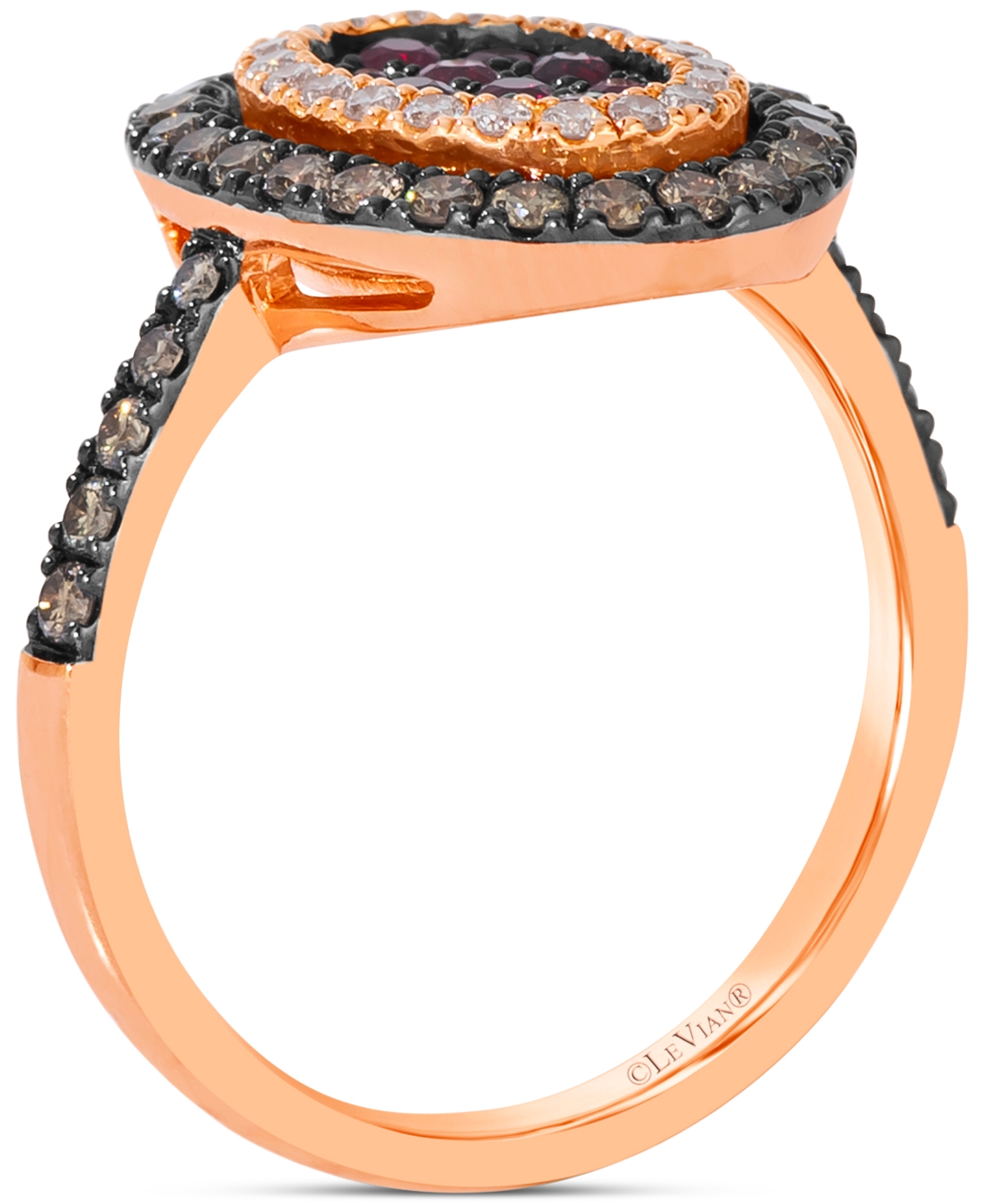 Le Vian Chocolatier Passion Ruby (1/4 ct. t.w.) & Diamond (5/8 ct. t.w.) Halo Cluster Oval Statement Ring in 14k Rose Gold - 14K Strawberry Gold Ring