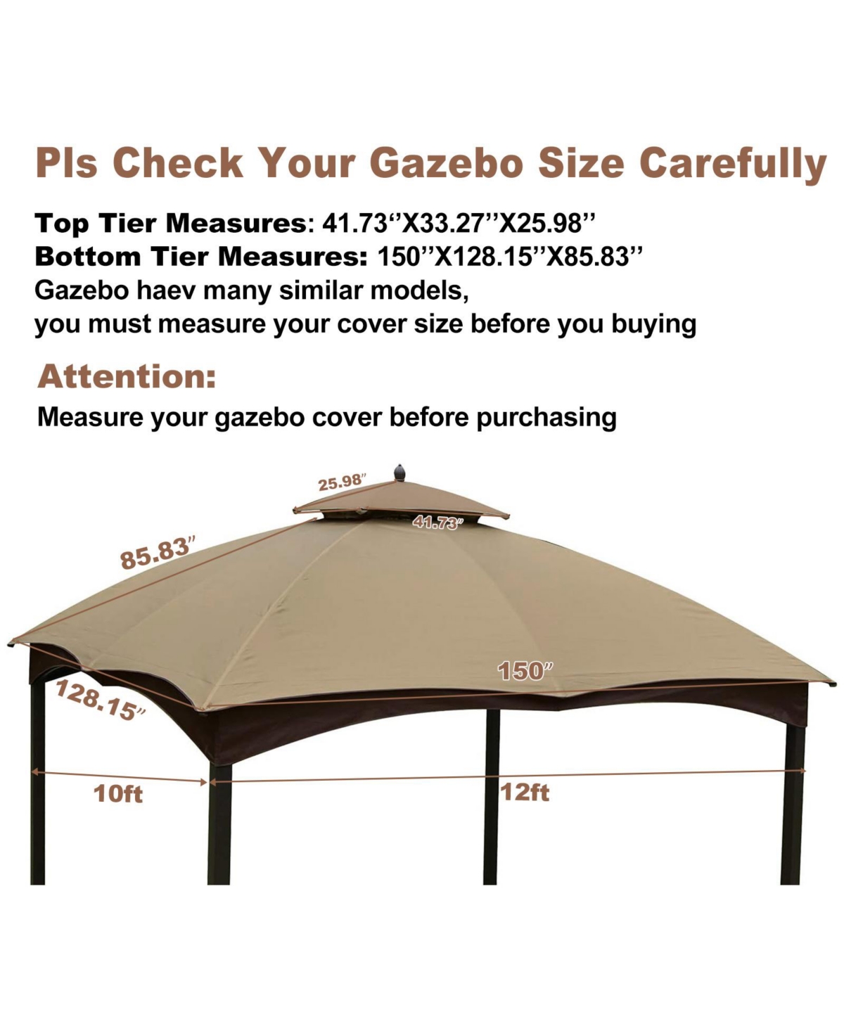 Streamdale Furniture Premium 10' x 12' Replacement Gazebo Canopy with Uv Protection and Mosquito Netting