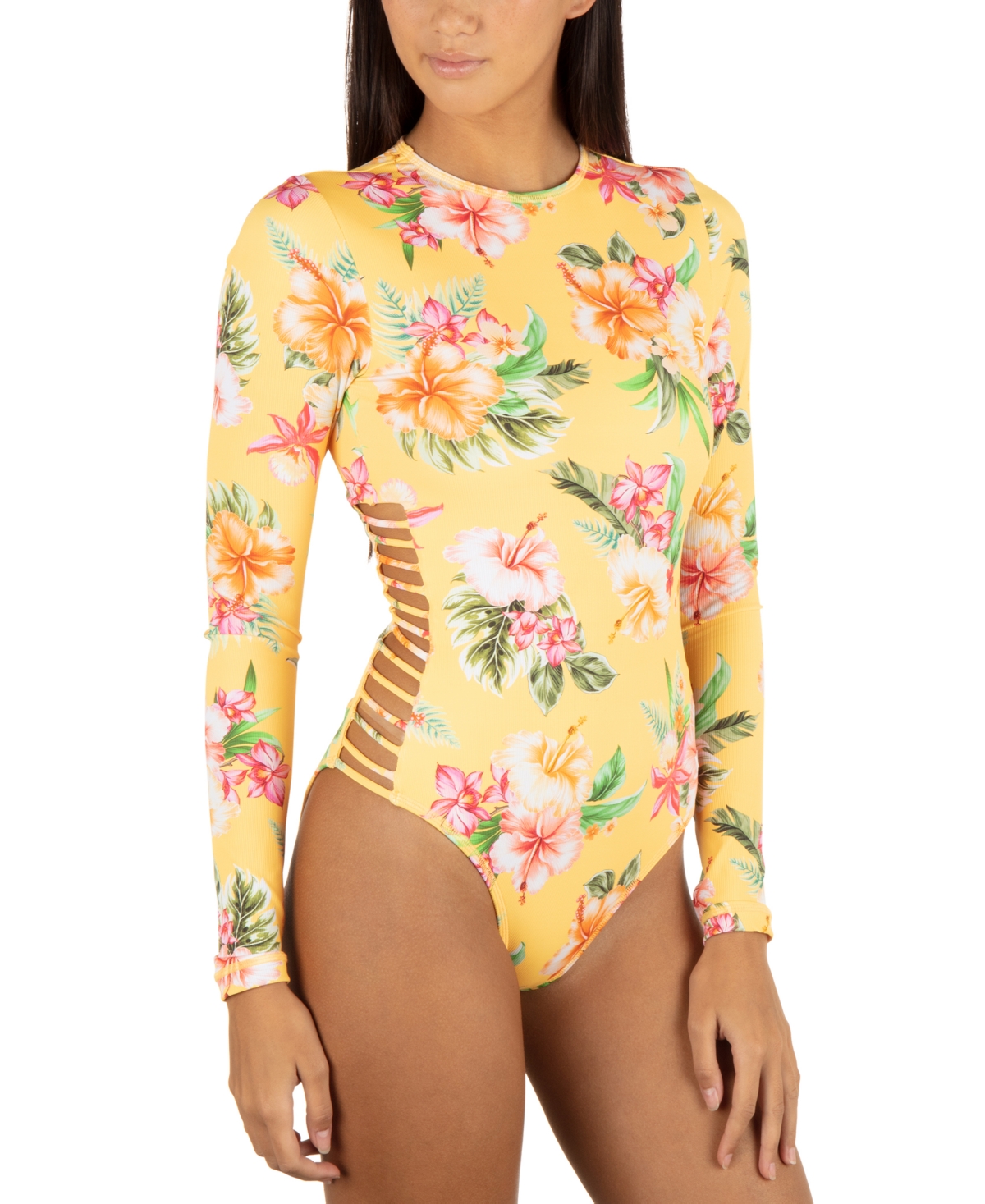 HURLEY JUNIORS' MALIA FLORAL-PRINT CUT-OUT BACK-ZIP SURF SUIT 