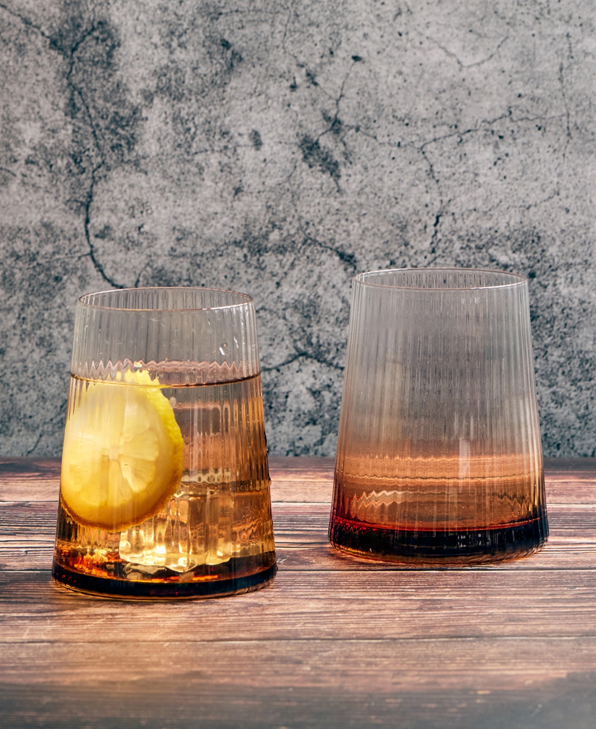 Anton Studio Designs Empire Double Old Fashioned Tumblers Amber, Set Of 2 In Amber