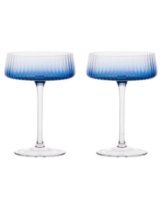 Empire Blue Champagne Coupes, Set of 2