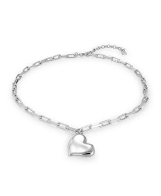Sterling Silver-Plated Metal Alloy Medium Size Heart Necklace 
