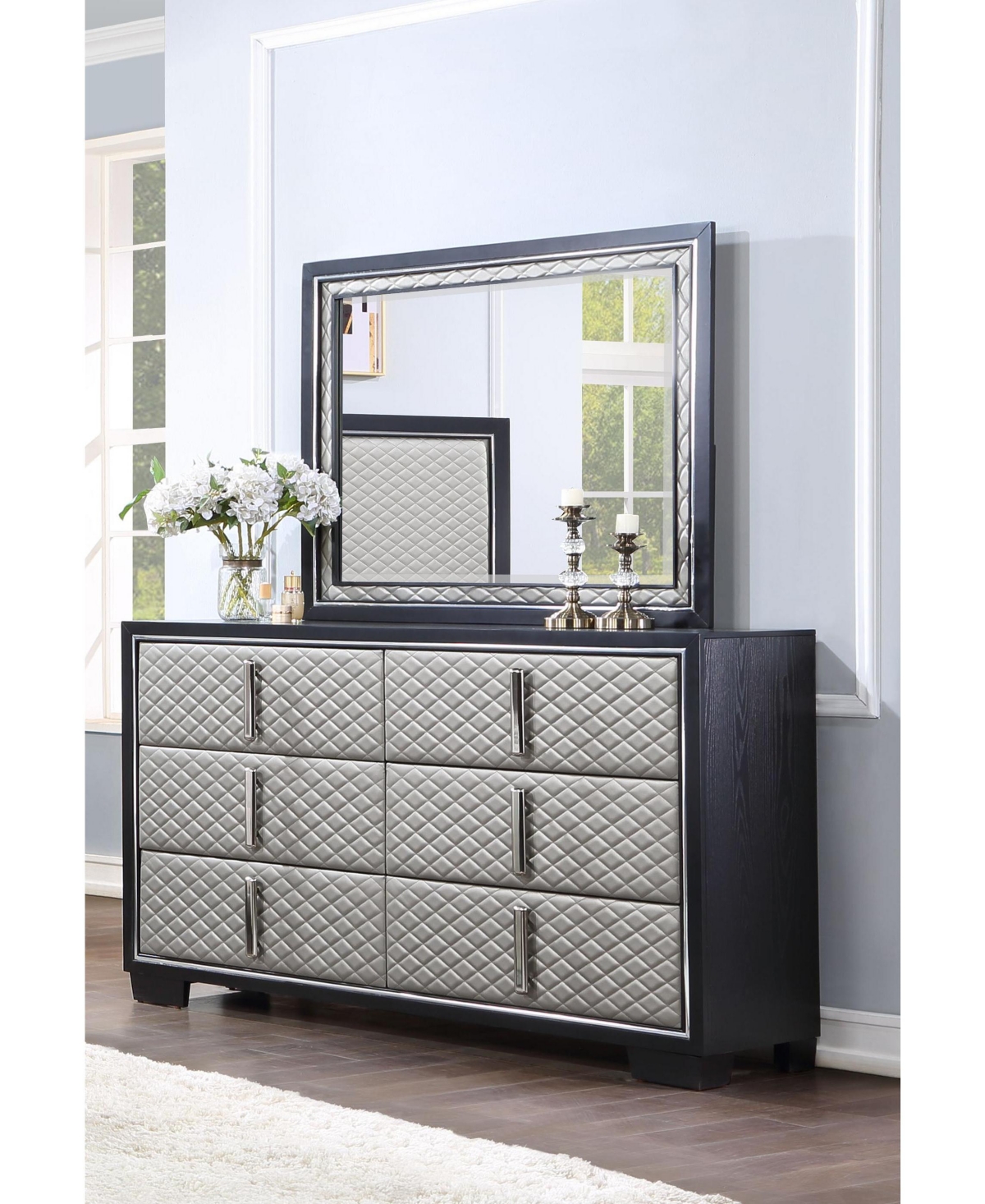 Streamdale Furniture Nicola Mirror Silver Pu &Finish - Black