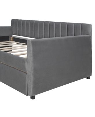 Twin Size Upholstered Daybed With Drawers, Wood Slat Support