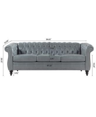 84.65" Rolled Arm Chesterfield 3-Seater Sofa