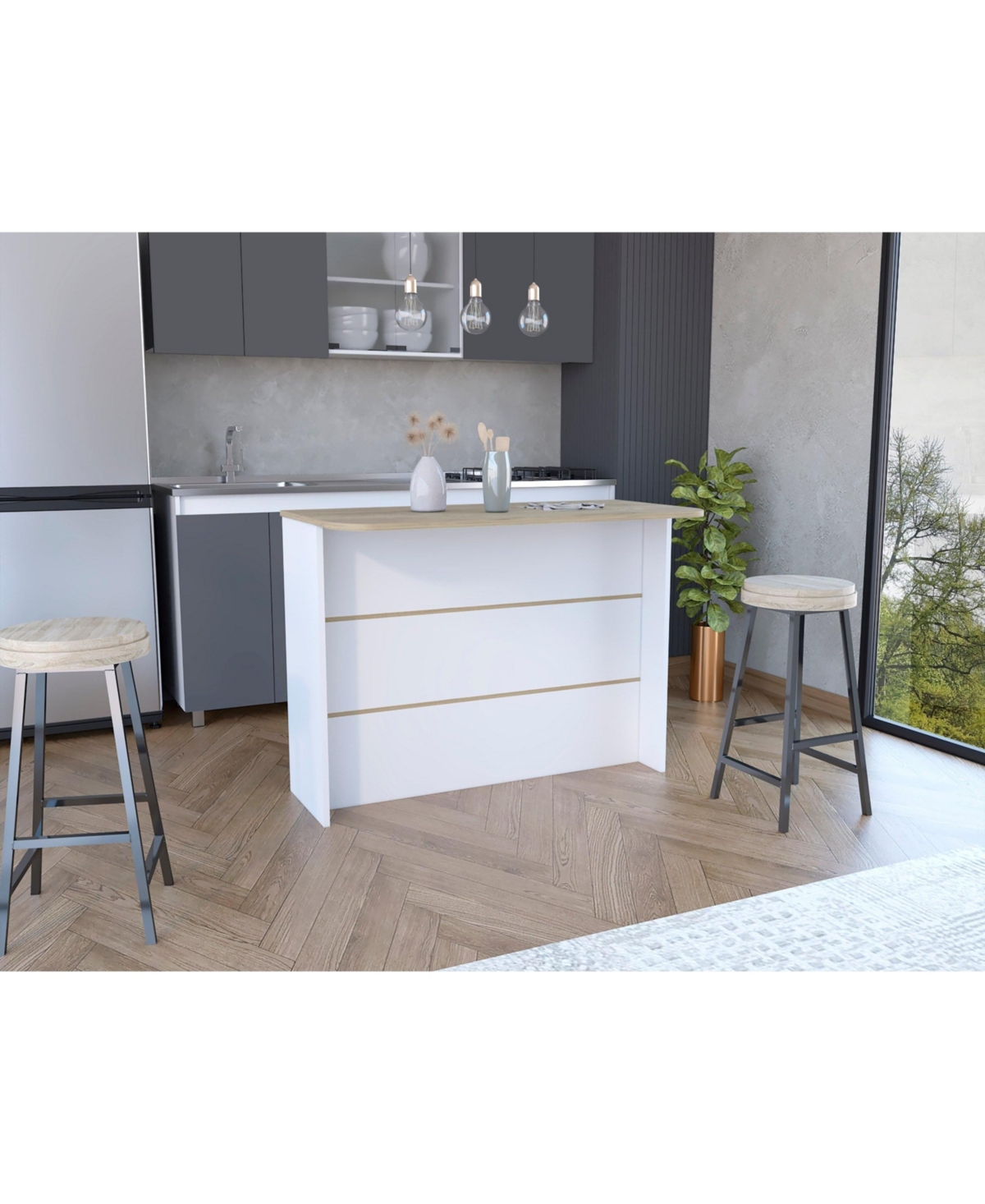 Depot E-Shop Britton kitchen Island with Two-Tier Storage Shelf and Ample Workstation,/ Light Pine -/ light pine