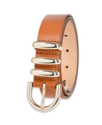 Women's Modern Triple Keeper Beveled Edge Leather Belt