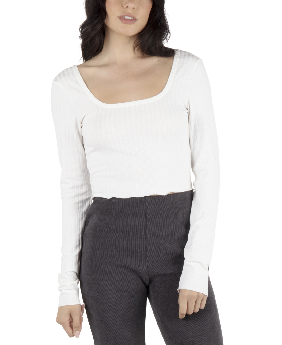 HURLEY JUNIORS' DAKOTA LONG-SLEEVE CROPPED TOP 