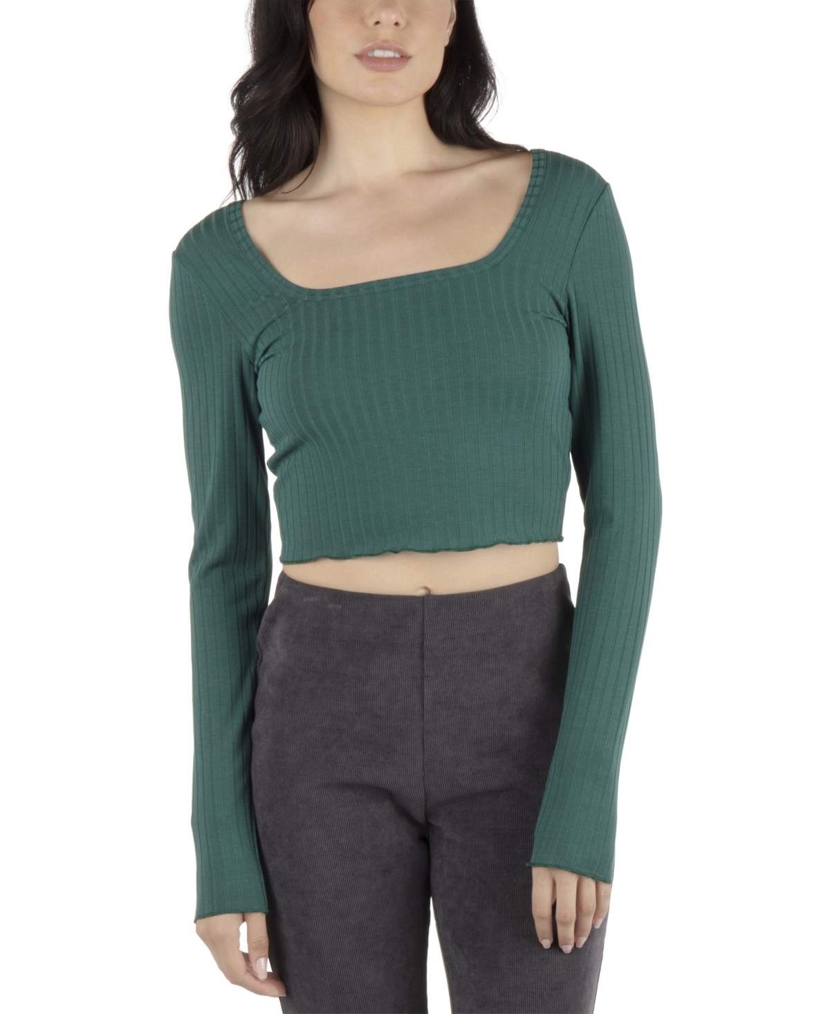 HURLEY JUNIORS' DAKOTA LONG-SLEEVE CROPPED TOP 