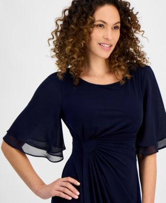 Petite Gathered Flutter-Sleeve Dress 