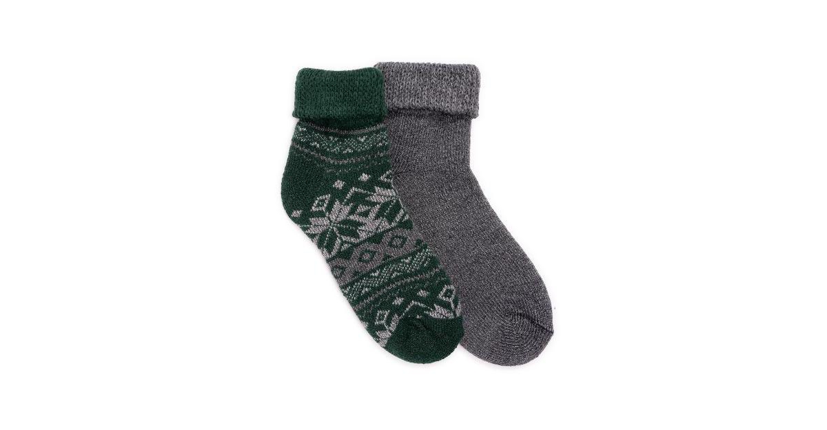 Men's Short Heat Retainer Sock (2 Pair Pack) - Grey/green