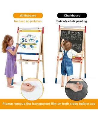 All-in-One Wooden Height Adjustable Kid's Art Easel with Magnetic Stickers and Paper