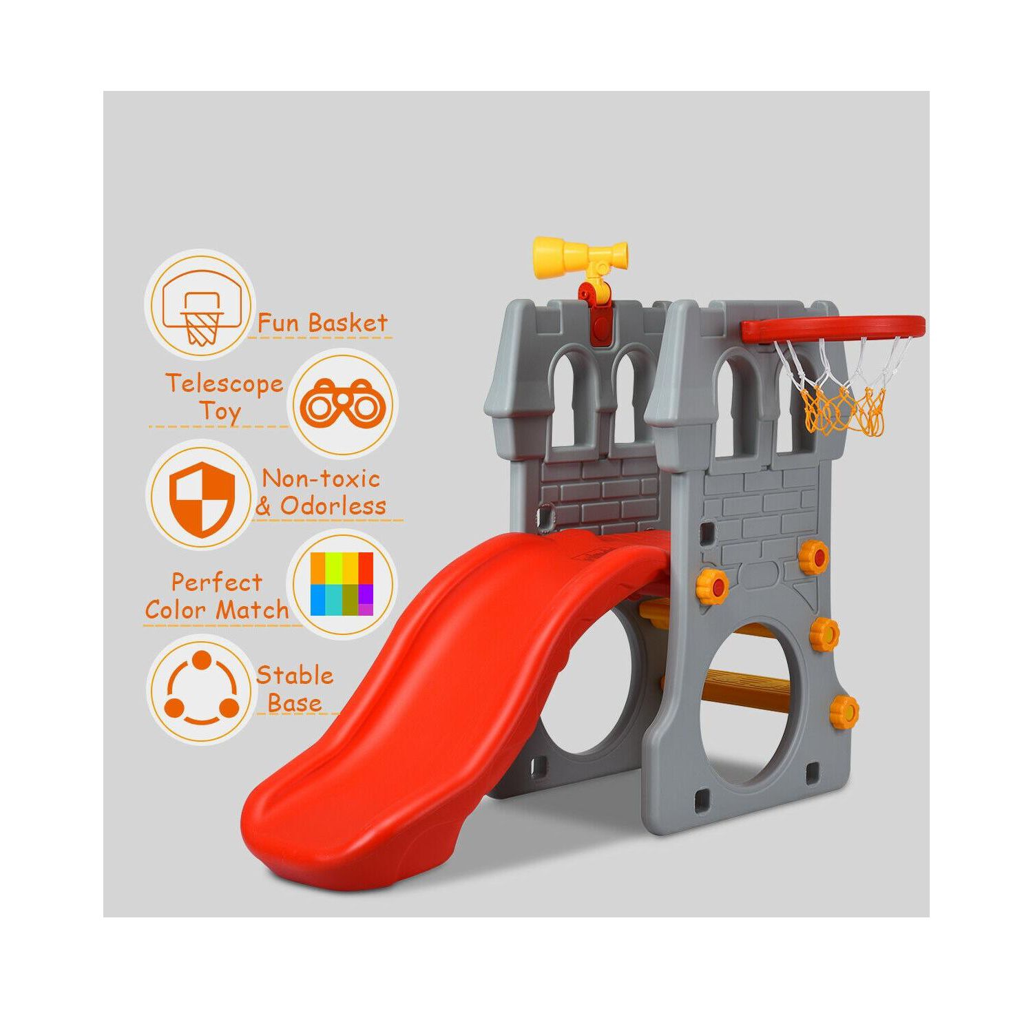 Toddler 5 in 1 Climber Slide Playset with Basketball Hoop