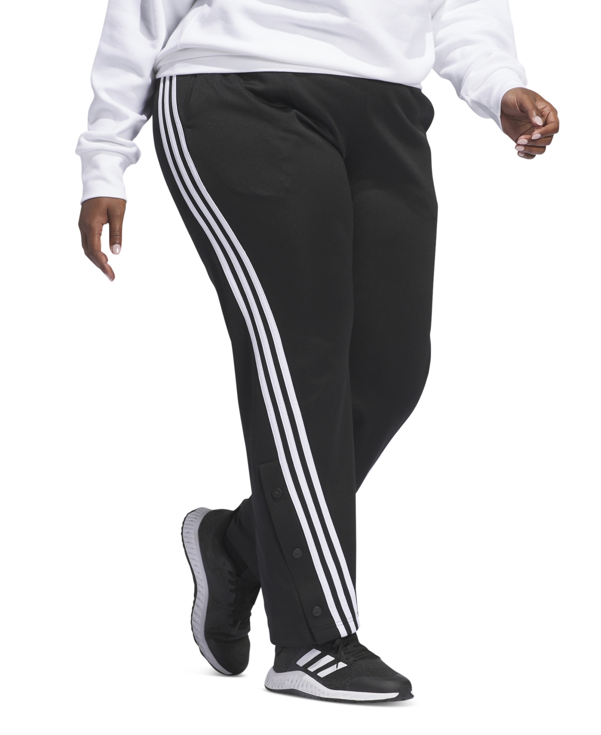 adidas Plus Size Three-Stripe Snap-Hem Track Pants -whit