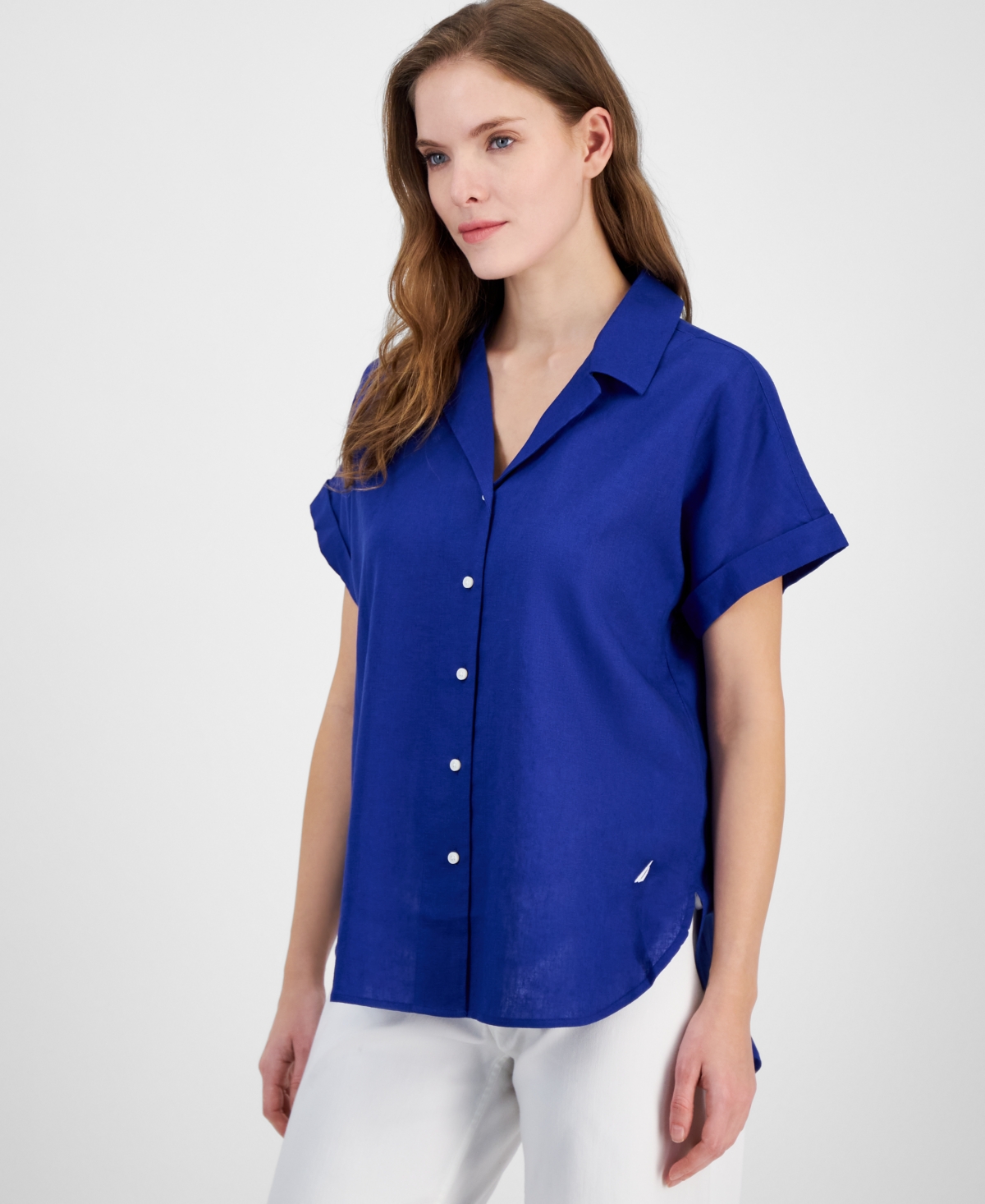 Women's Collared Button-Front Camp Shirt - Marina Blue
