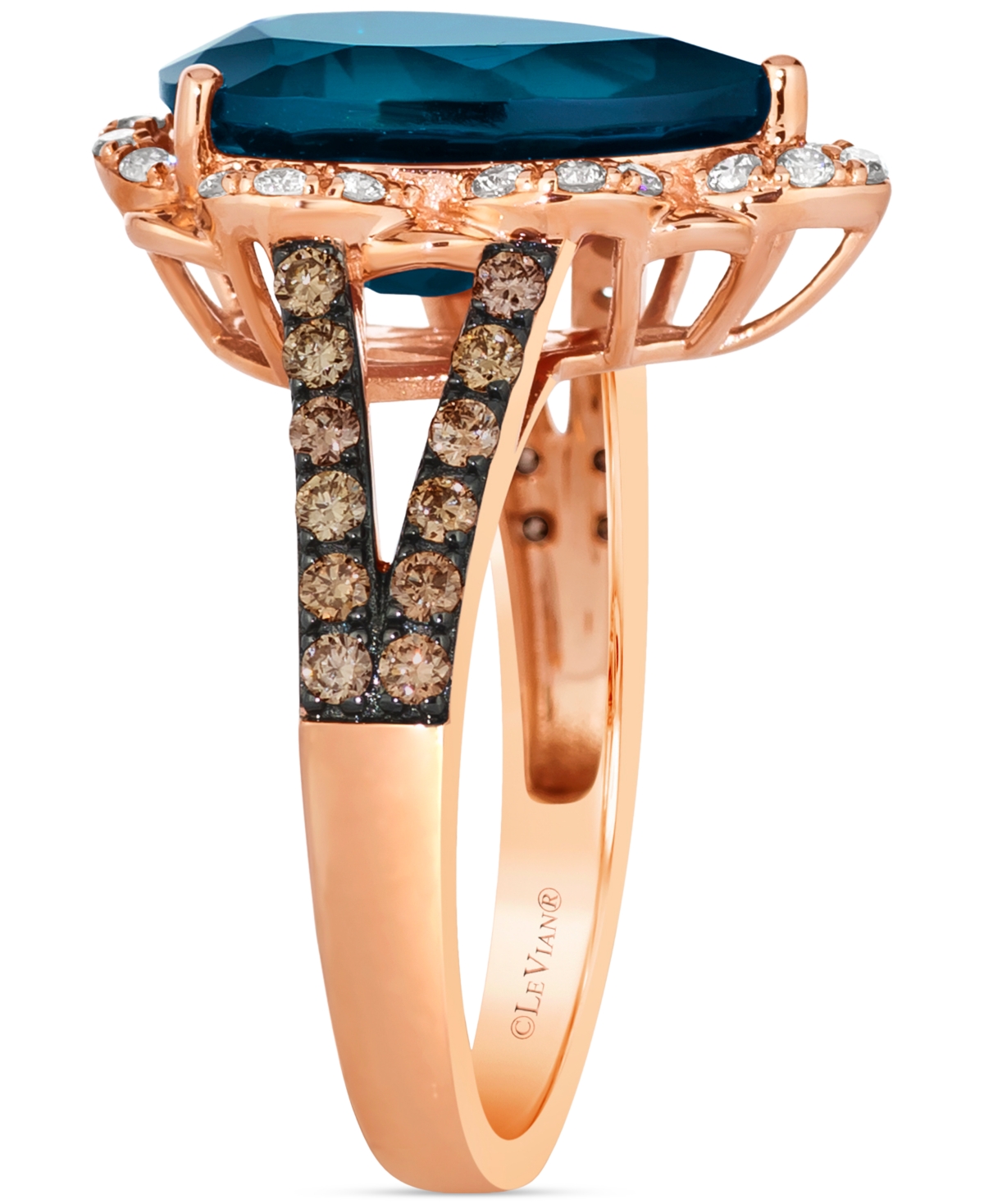Le Vian Deep Sea Blue Topaz (4-3/4 Ct. T.w.) & Diamond (1/2 Ct. T.w.) Pear-shape Statement Ring In 14k Rose In Rose Gold