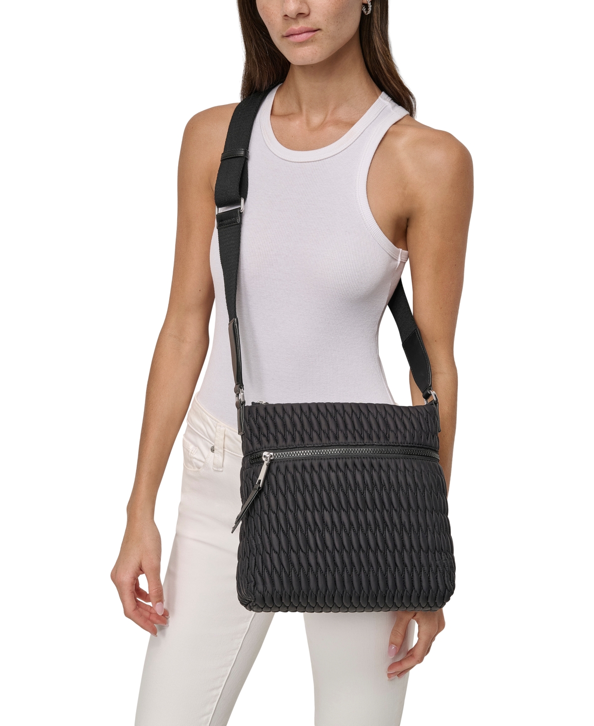 Dkny Mack Nylon Crossbody Bag -silver