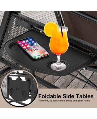 3-Seat Patio Porch Swing with Adjustable Canopy Soft Seat Back Cushions Side Tables