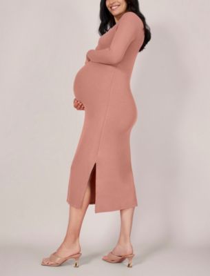 Maternity Crew Neck Rib Knit Long Sleeve Column Dress - Motherhood