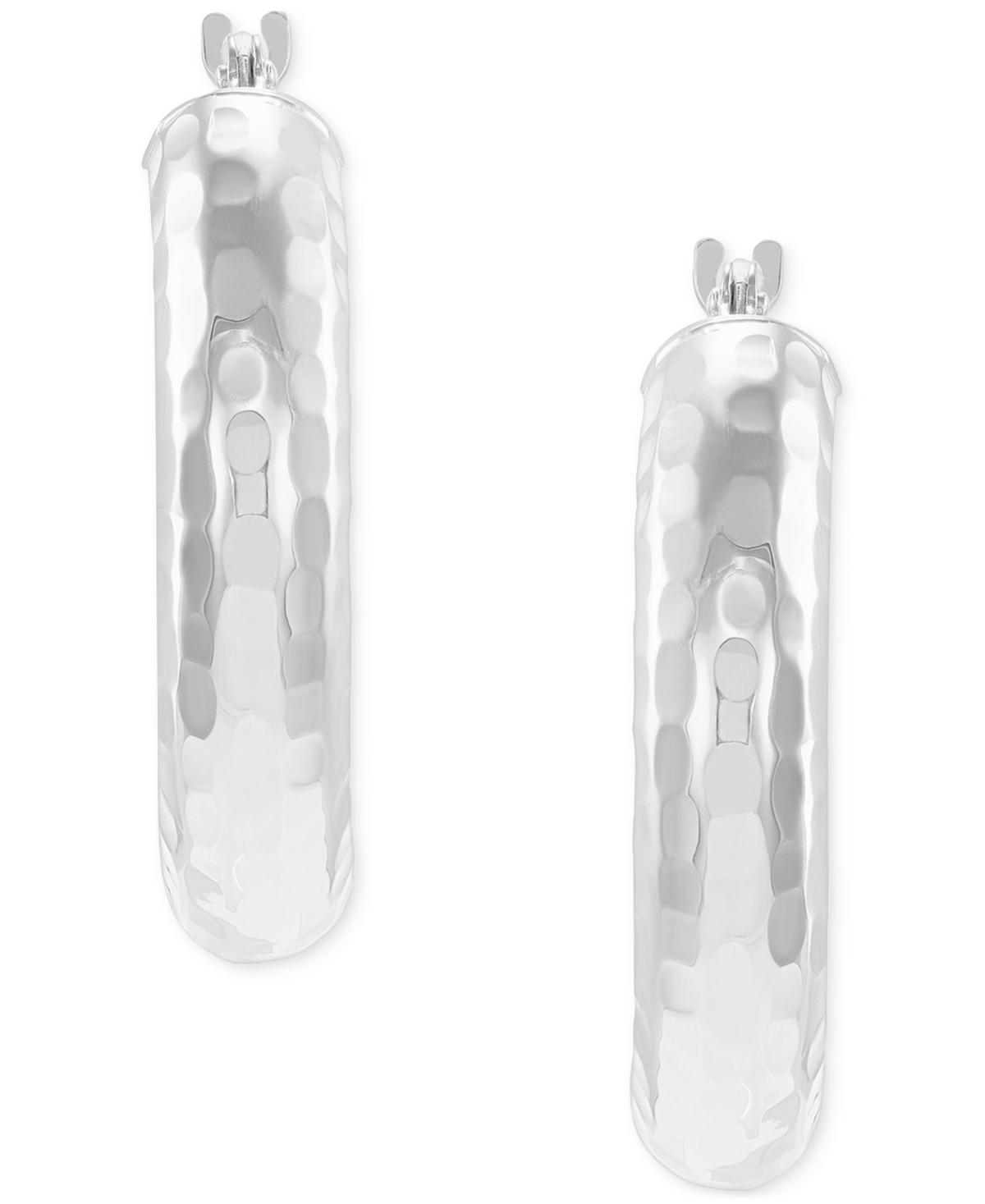 Small Polished Hammered Tube Hoop Earrings in 14k 7/8
