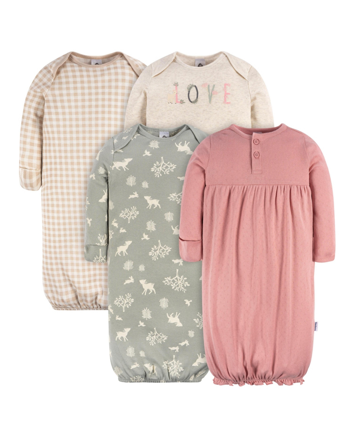 Gerber Baby Girls Gowns with Mitten Cuffs, 4-Pack