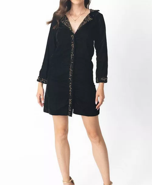 women's black velvet embellished blazer dress