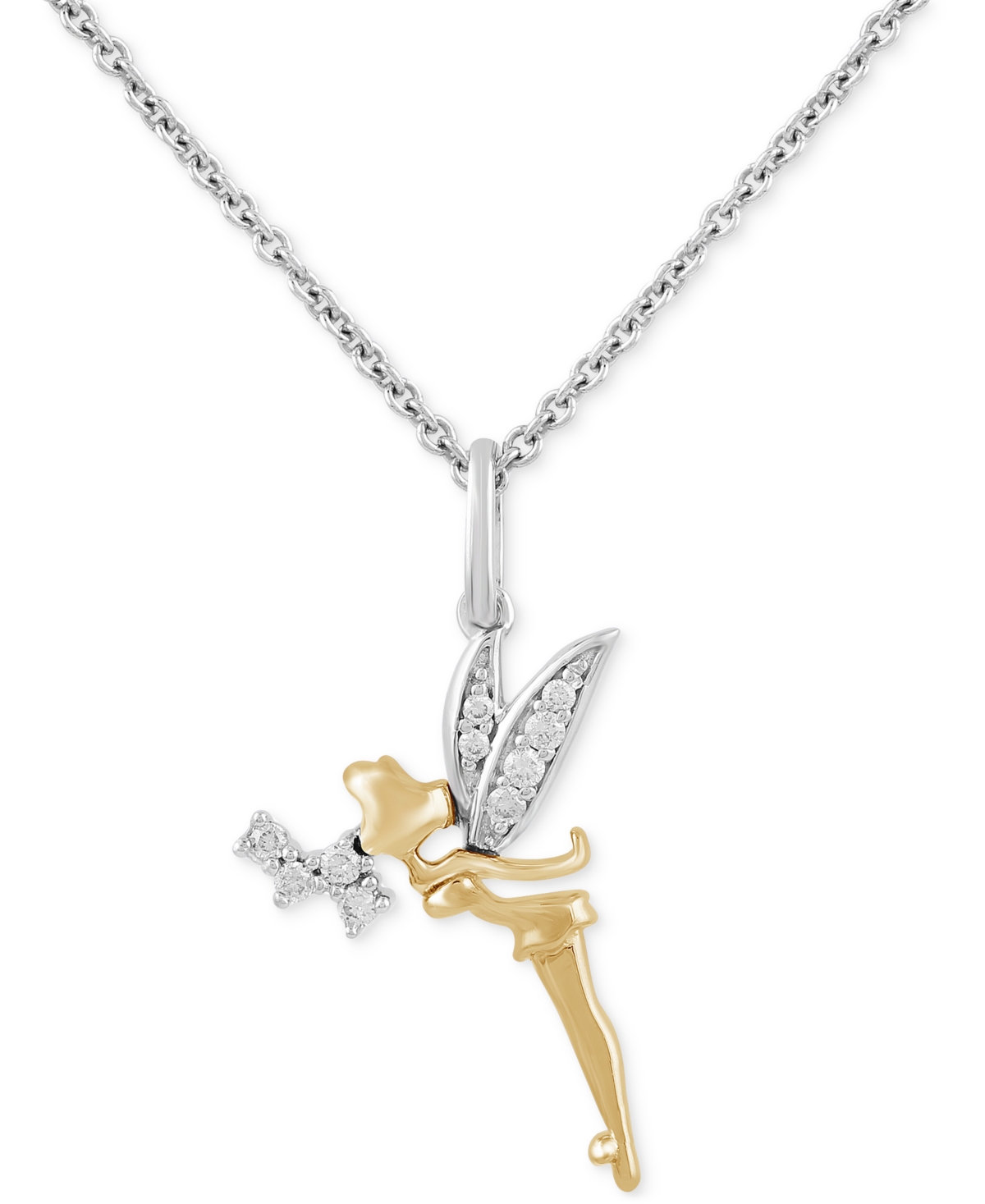 Diamond Tinker Bell 18" Pendant Necklace (1/10 ct. t.w.) in Sterling Silver and 14k Gold - Sterling Silver  Yellow Gold