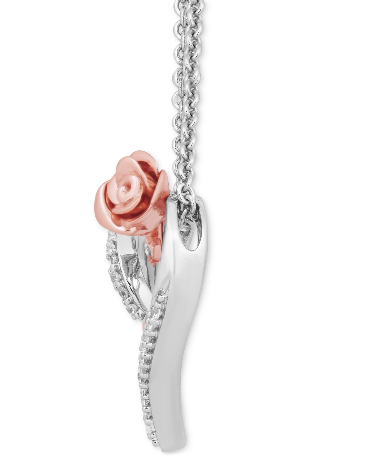 Disney Enchanted Vault Diamond Belle Rose Heart 18" Pendant Necklace (1/10 Ct. T.w.) In Sterling Silver & 10k Rose Gold In Sterling Silver  Rose Gold