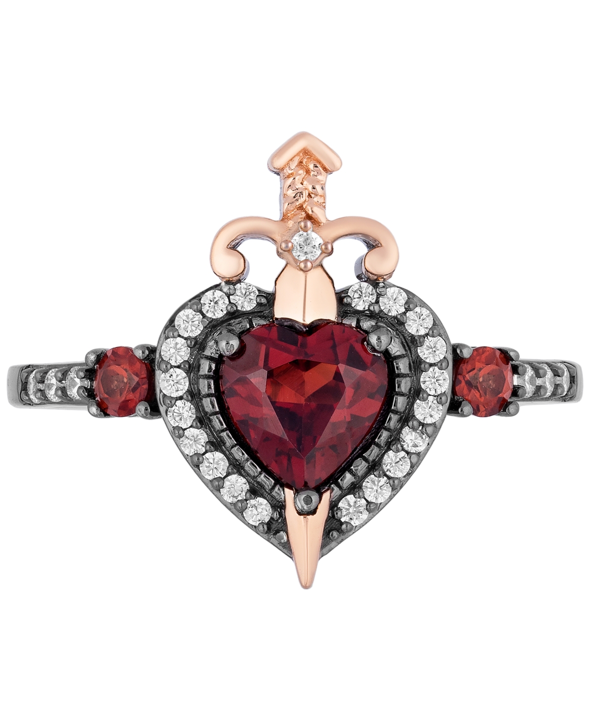 Disney Enchanted Vault Garnet (3/4 ct. t.w.) & Diamond (1/6 ct. t.w.) Evil Queen Ring in Black Rhodium-Plated Sterling Silver and 14k Rose Gold - Blac