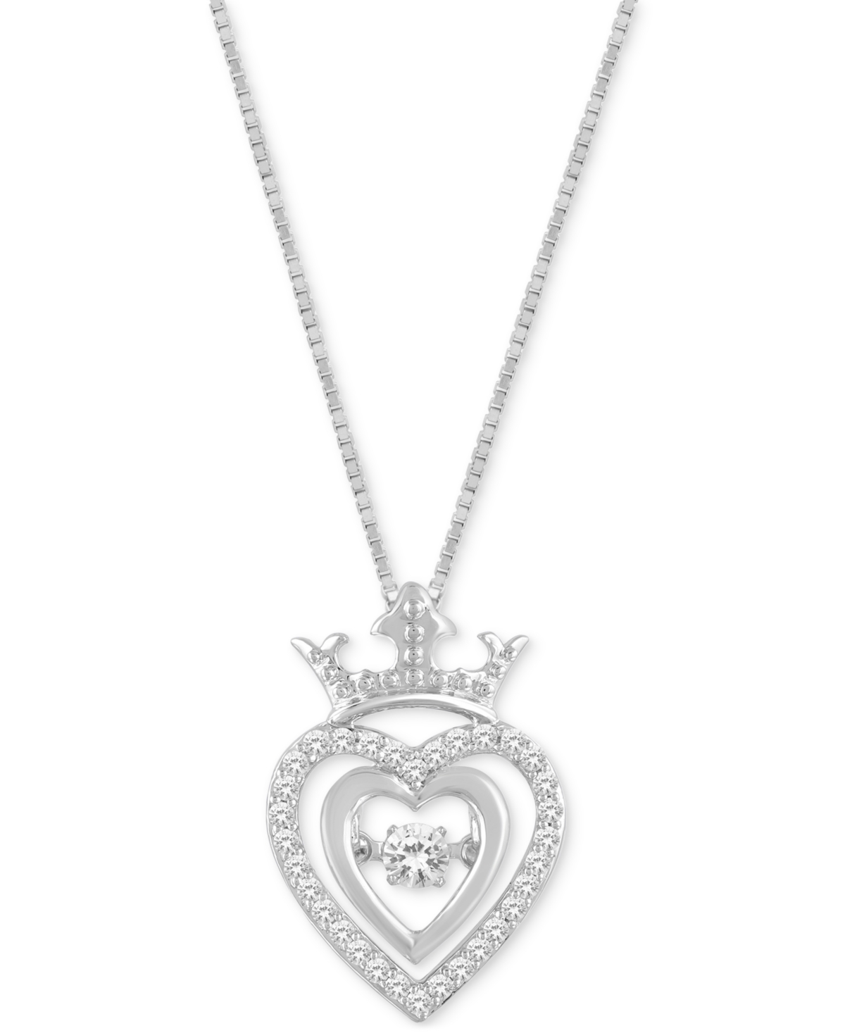 Diamond Cinderella Crown Heart 18" Pendant Necklace (1/5 ct. t.w.) in Sterling Silver - Sterling Sliver