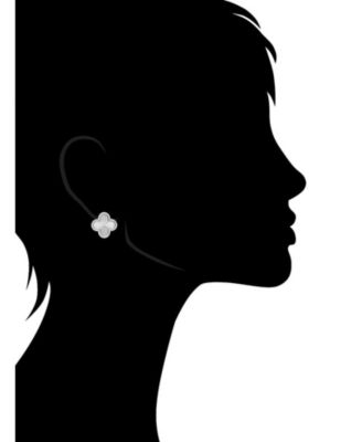 Rhodium Satin Finish Cubic Zirconia Clover Stud Earrings