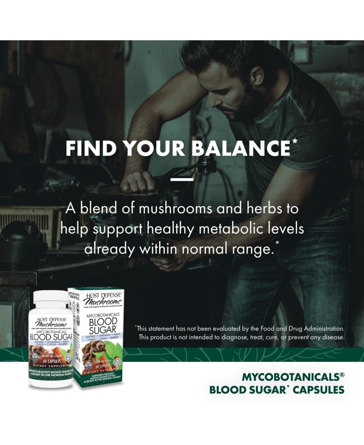 Host Defense MycoBotanicals Capsules - Herbal Supplement with Chaga, Reishi & Maitake Mushrooms - Mushroom Mycelium Supplement for Healthy Balance