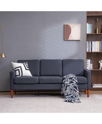 Dark Grey Modular Sofa, Linen Upholstery with Solid Wood Frame and Legs, 3-Seater