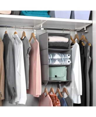 Hanging Closet Organizer with 3 Shelves and Black Metal Rod