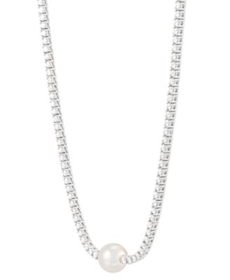 Cultured Freshwater Pearl (8mm) & Lab-Grown Diamond (2-3/4 ct. t.w.) Collar Necklace in 14k White Gold, 16 + 2" extender 
