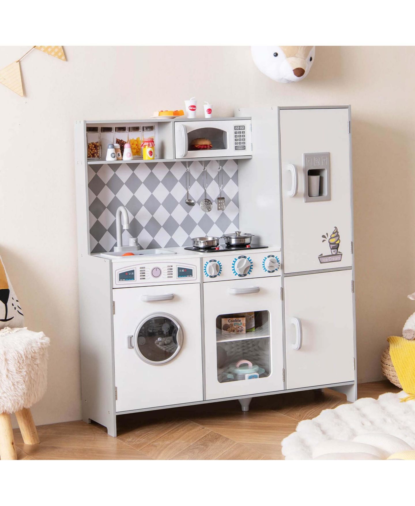 Детский игровой набор Costway Lights & Sounds Ice Maker Kitchen Playset, от 3 лет, цвет: Белый — фото 2