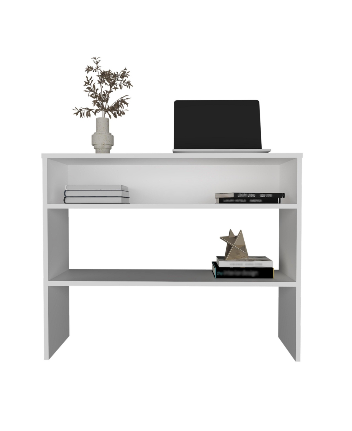 Depot E-Shop Saxman Library Desk with 2 Shelves and 2 Legs, Black