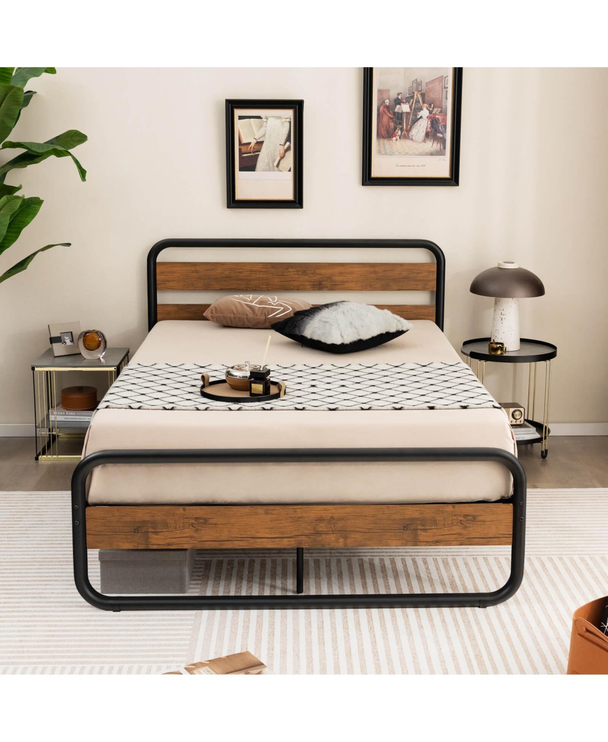 Sugift Arc Platform Bed with Headboard and Footboard