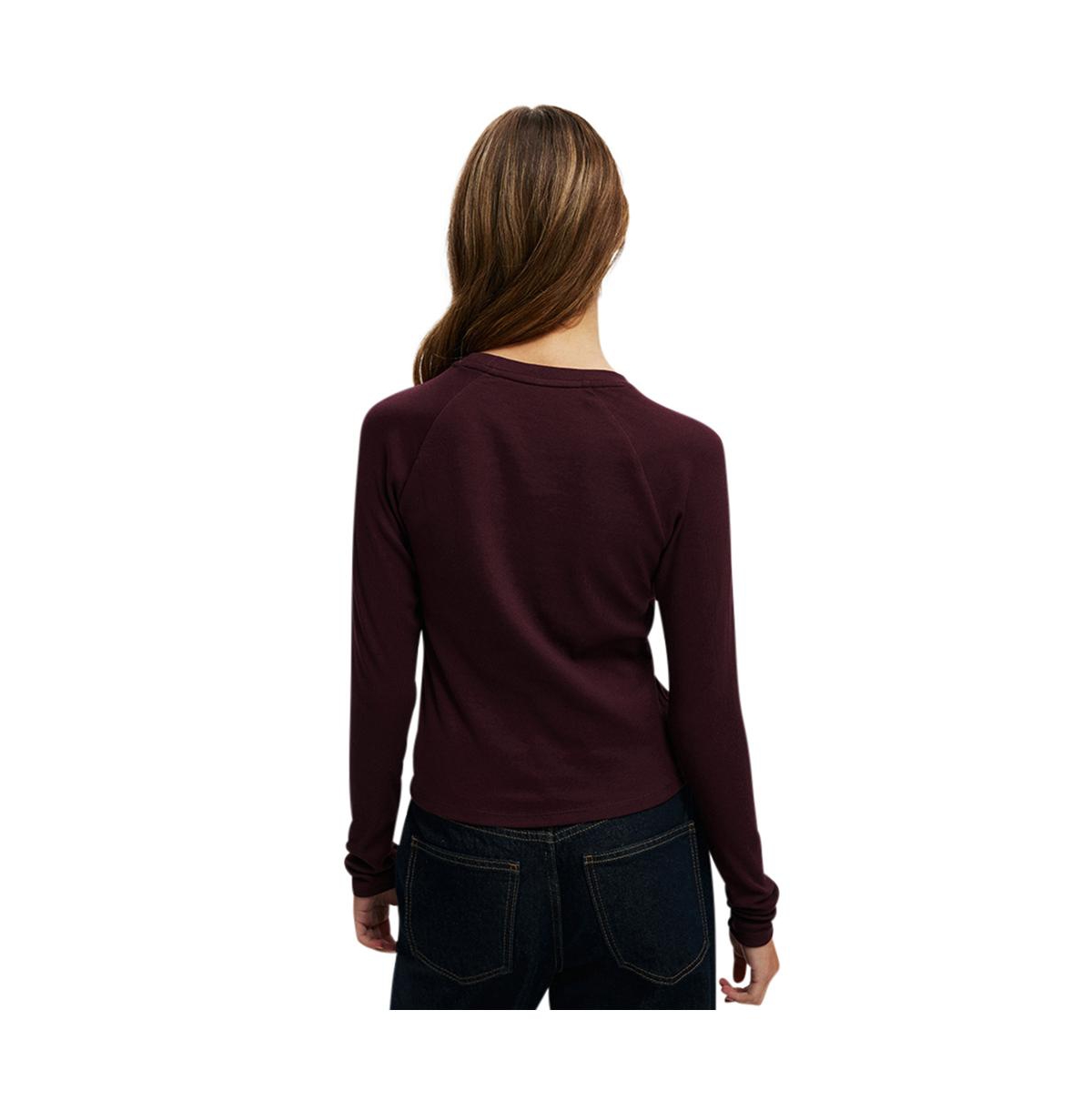 Cotton On Women's Raglan Rib Long Sleeve Tee - cherry ripe
