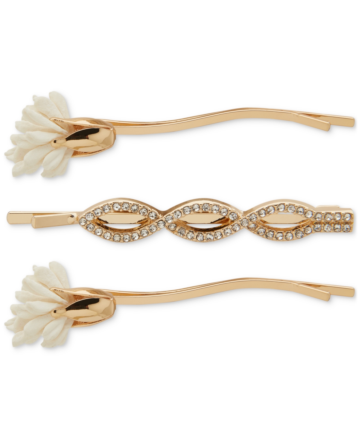 Gold-Tone 3-Pc. Set Gypsum & Crystal Flower & Infinity Hair Pins - Ivory