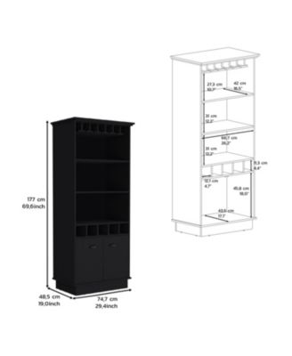 Elon 70"H Bar Cabinet with Wine Rack, Upper Glass Cabinet, three Open Storage Shelves and One
