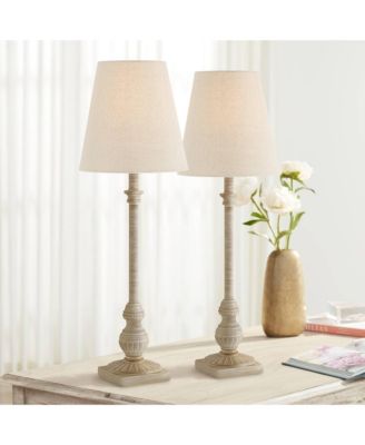 Loreno Traditional Buffet Table Lamps 24" High Set of 2 Whitewashed Oatmeal Linen Drum Shade for Bedroom Living Nightstand Family Room