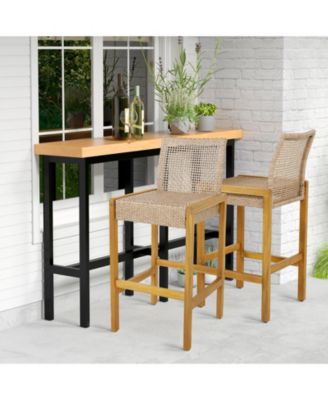 Set of 2 Rattan Patio Wood Barstools Dining Chairs with Backrest